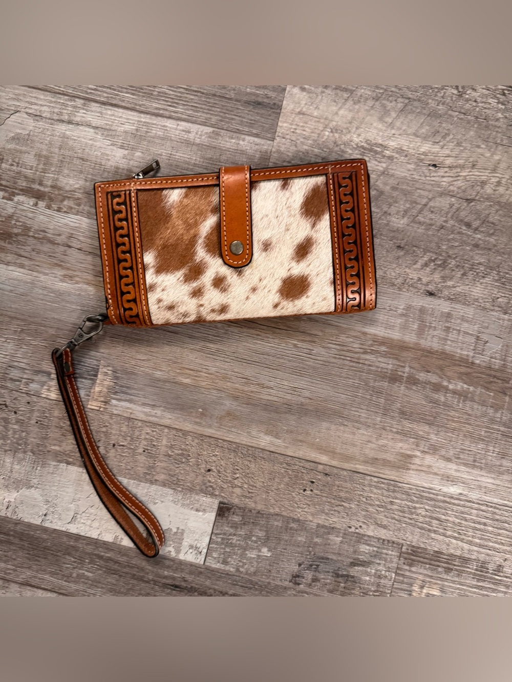 🤎 JUSTIN Western Cowhide Leather Wristlet Wallet 🤎